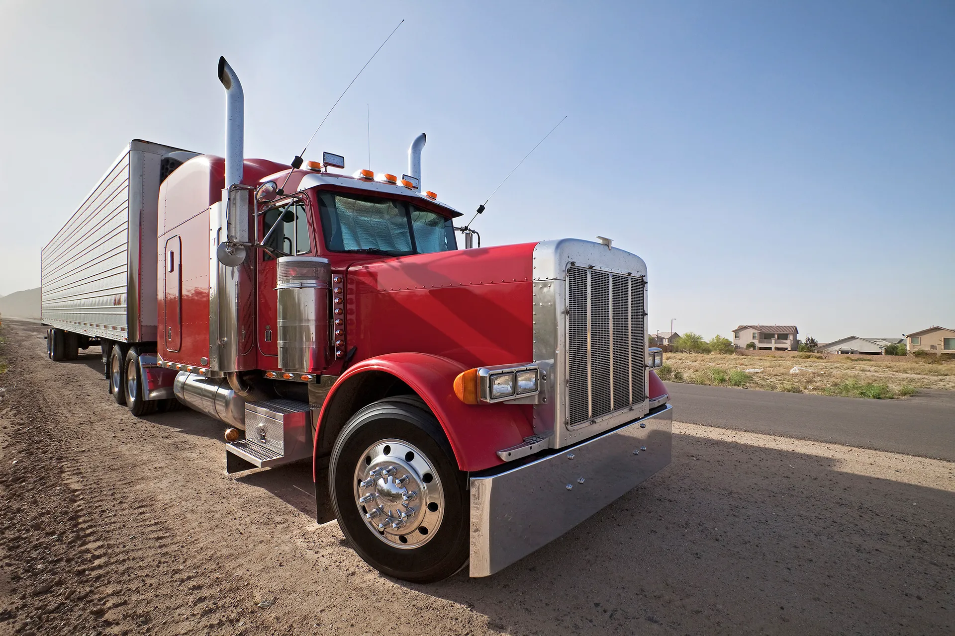 Photo of a red semi truck